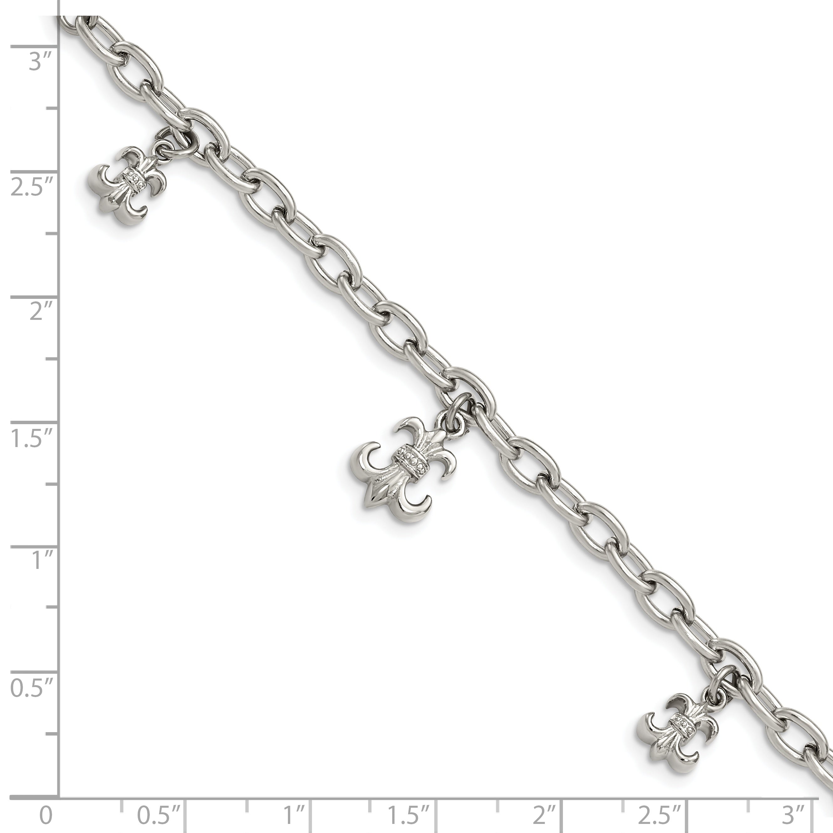 Stainless Steel Polished Fleur de Lis 7in w/3in ext. Bracelet