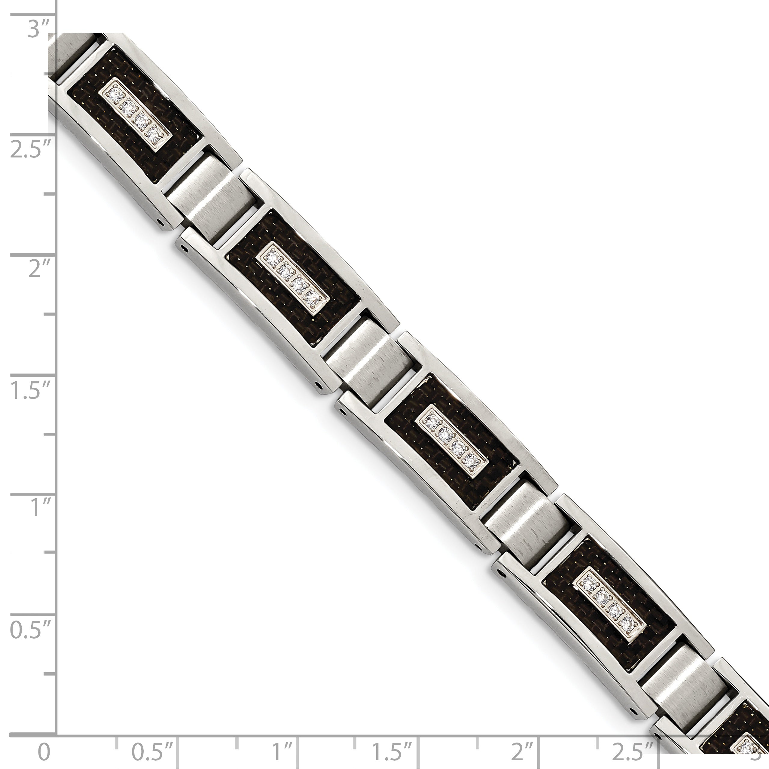 Chisel Stainless Steel Brushed and Polished with CZ and Black Carbon Fiber Inlay 8.75 inch Link Bracelet