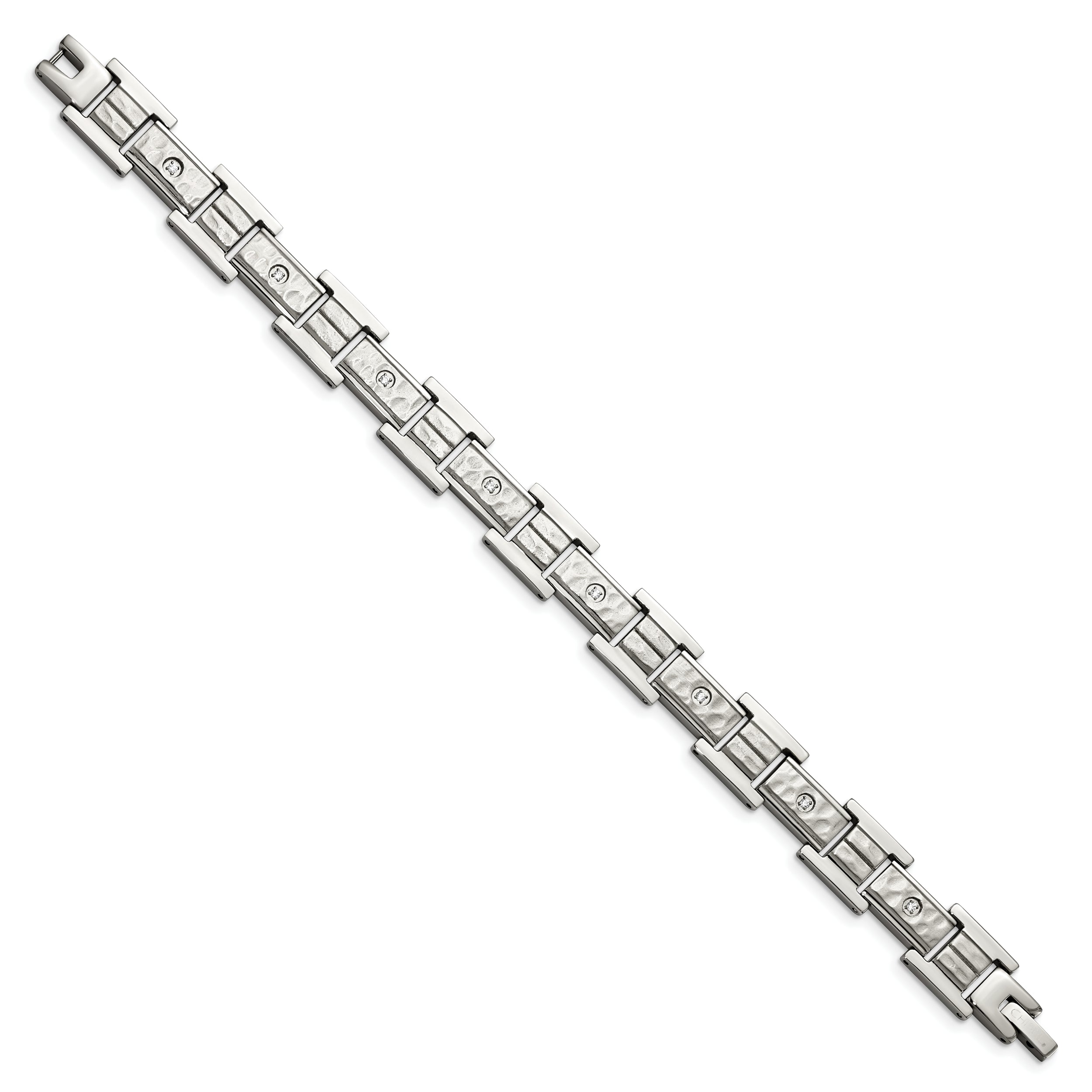 Chisel Stainless Steel Brushed Polished and Hammered with CZ 8.5 inch Bracelet