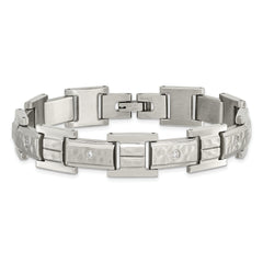 Chisel Stainless Steel Brushed Polished and Hammered with CZ 8.5 inch Bracelet