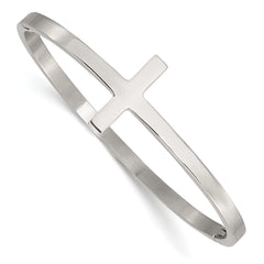 Chisel Stainless Steel Polished Sideways Cross Hinged Bangle