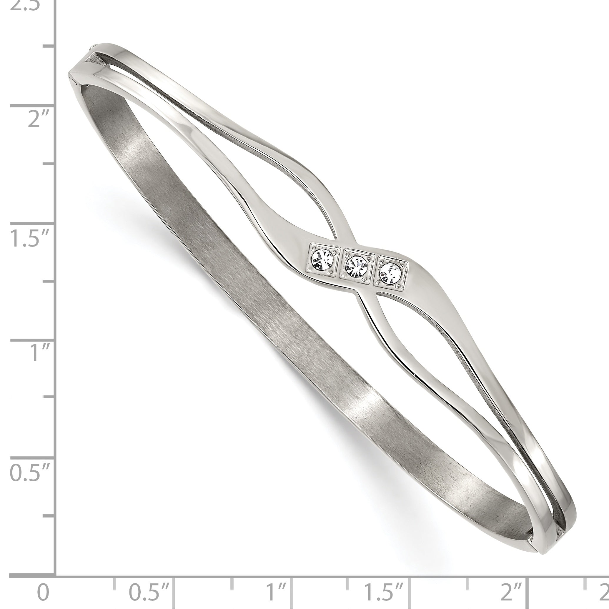 Chisel Stainless Steel Polished with CZ Hinged Bangle