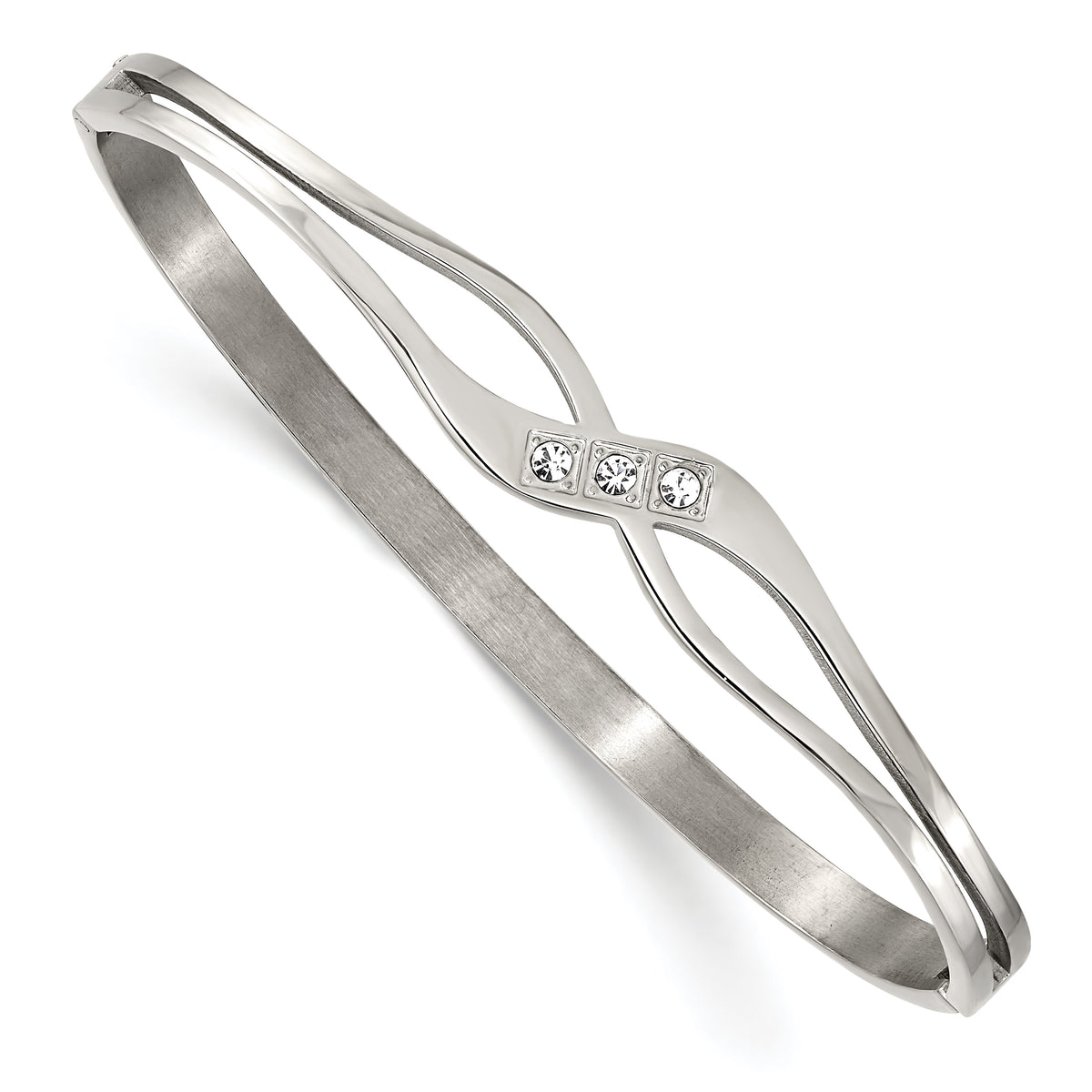 Chisel Stainless Steel Polished with CZ Hinged Bangle