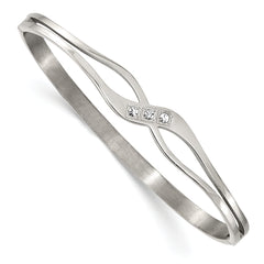 Chisel Stainless Steel Polished with CZ Hinged Bangle