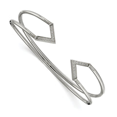 Stainless Steel Polished with CZ Flexible Cuff Bangle