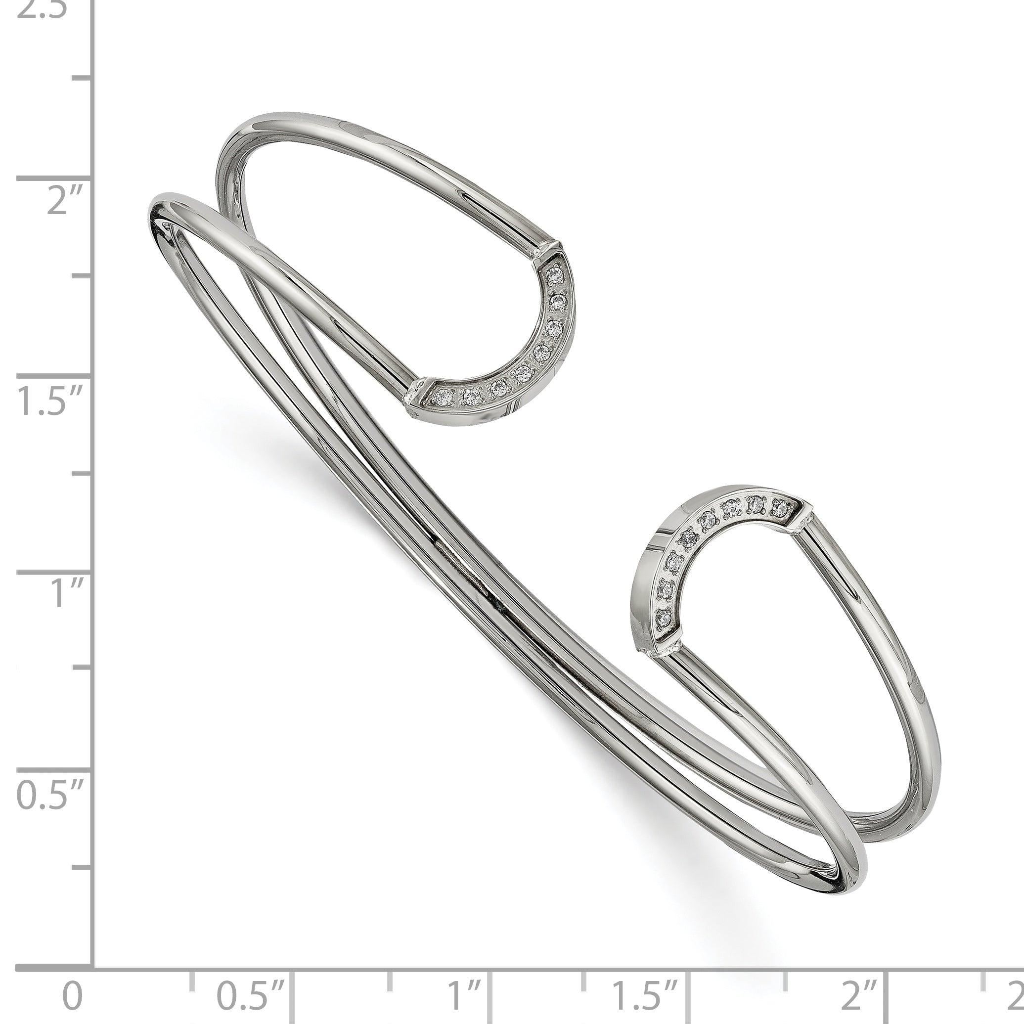 Stainless Steel Polished with CZ Flexible Cuff Bangle