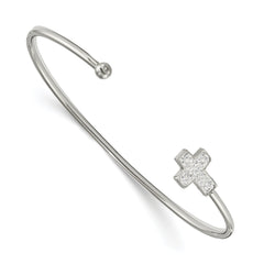 Stainless Steel Polished Preciosa Crystal Cross Cuff Bangle