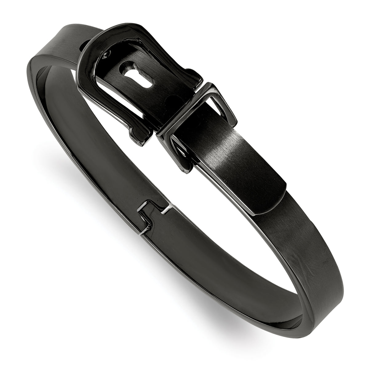 Stainless Steel Brushed Black IP-plated Buckle Hinged Bangle