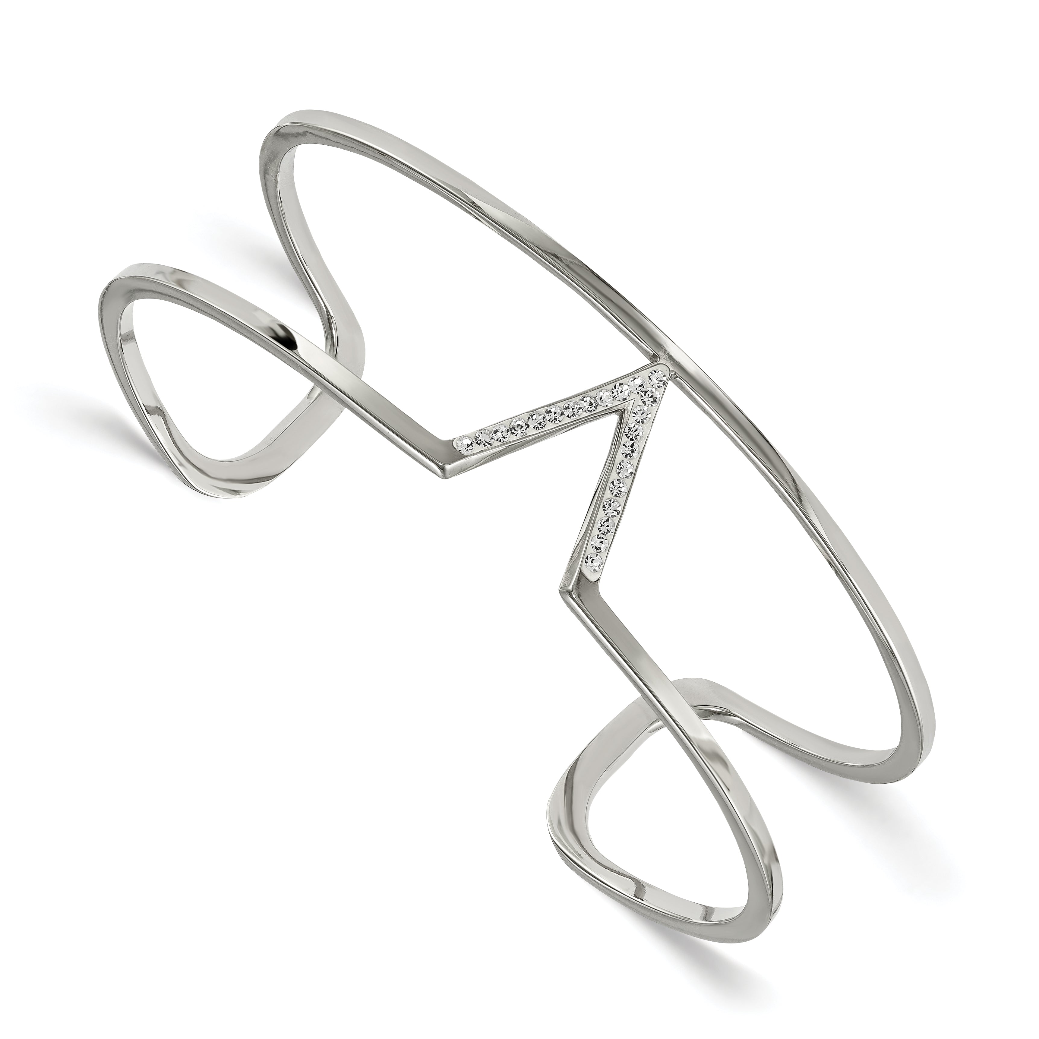 Stainless Steel Polished w/ Preciosa Crystal V shape Bangle