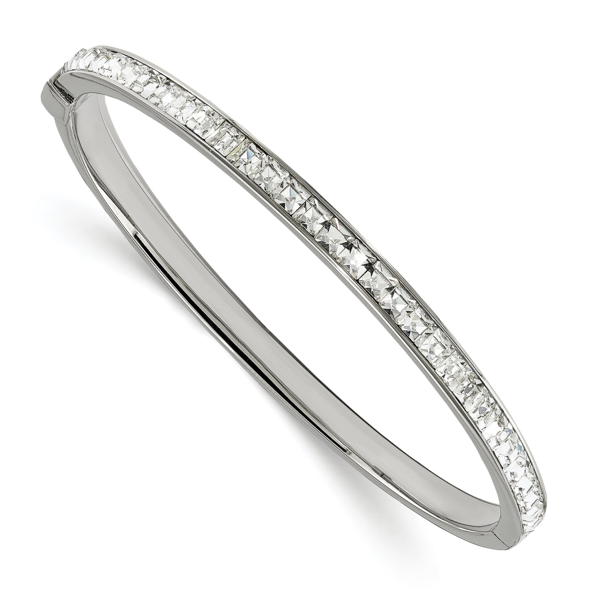 Chisel Stainless Steel Polished with Preciosa Crystal Hinged Bangle