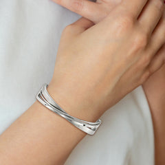 Chisel Stainless Steel Brushed and Polished Twisted Hinged Bangle