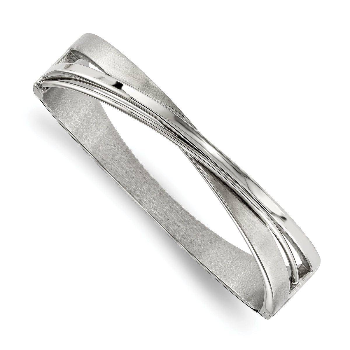 Chisel Stainless Steel Brushed and Polished Twisted Hinged Bangle