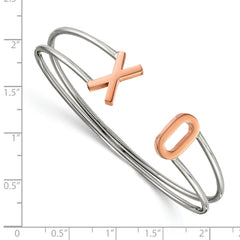 Stainless Steel Polished Rose IP-plated XO Flexible Cuff Bangle