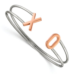 Stainless Steel Polished Rose IP-plated XO Flexible Cuff Bangle