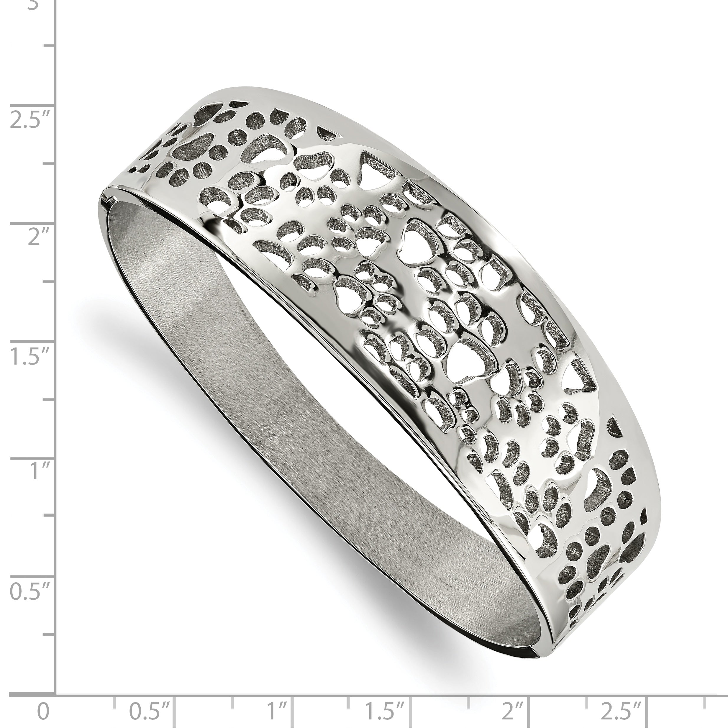 Chisel Stainless Steel Polished Paw Print Cut-out Hinged Bangle