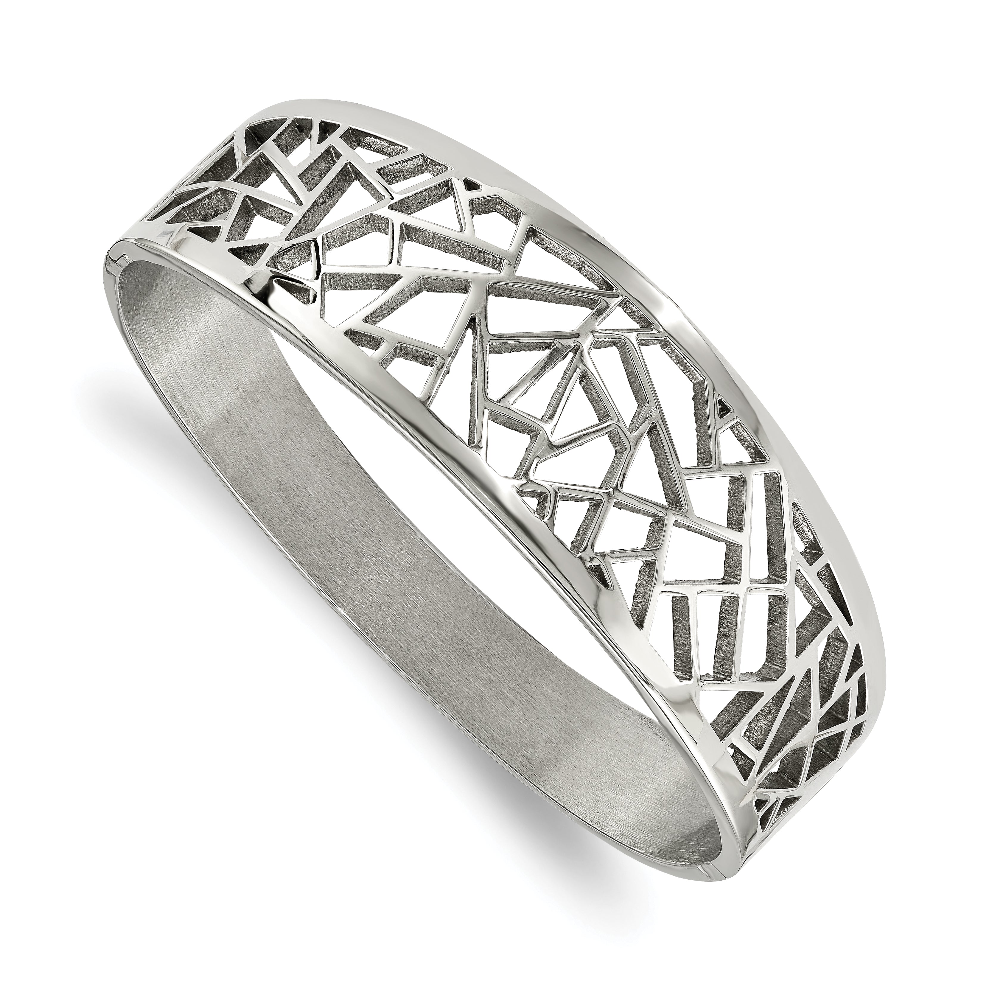 Stainless Steel Polished Geometric Cut-out Hinged Bangle