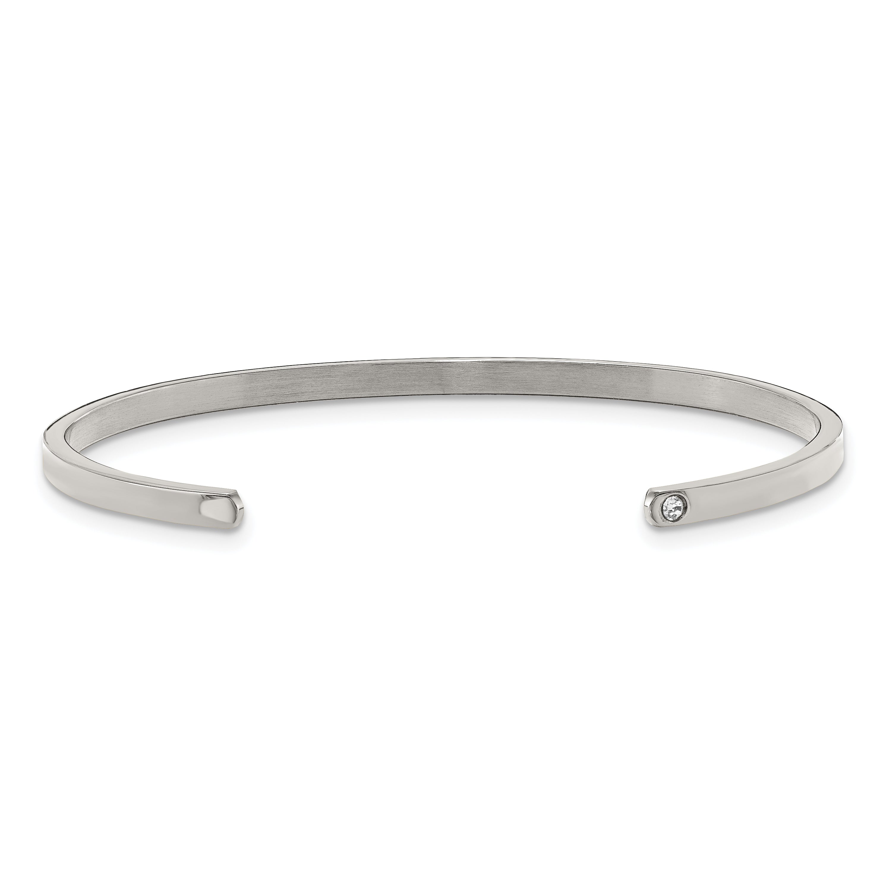 Chisel Stainless Steel Polished and Enameled with Crystal LOVE 3mm Cuff Bangle