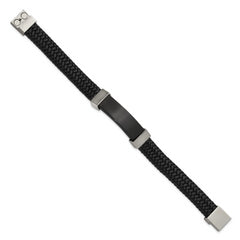 Chisel Stainless Steel Polished Black IP-plated Black Braided Leather 8.5 inch Bracelet