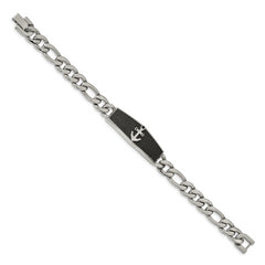 Chisel Stainless Steel Polished Black IP-plated Laser Cut Anchor 8.5 inch ID Bracelet