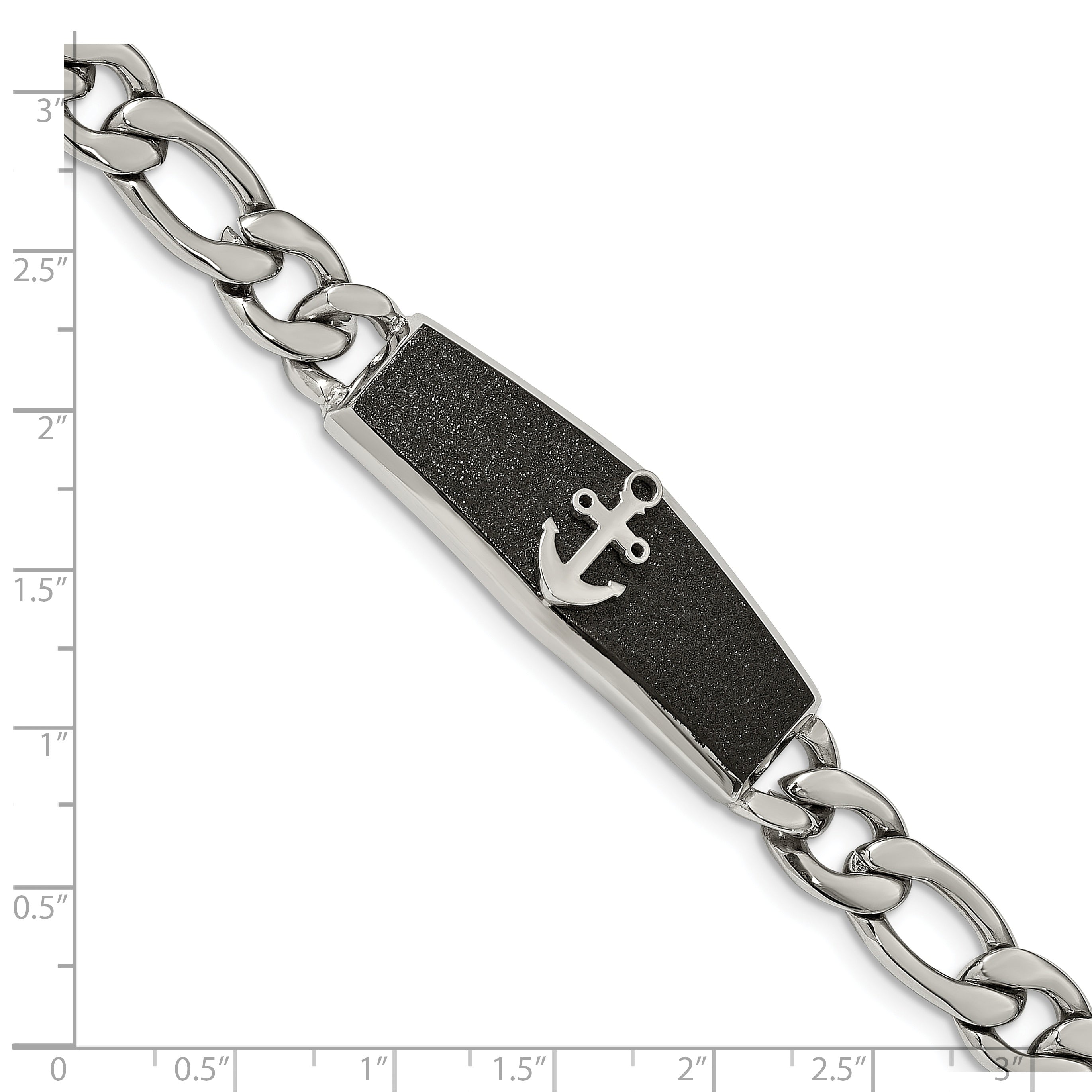 Chisel Stainless Steel Polished Black IP-plated Laser Cut Anchor 8.5 inch ID Bracelet