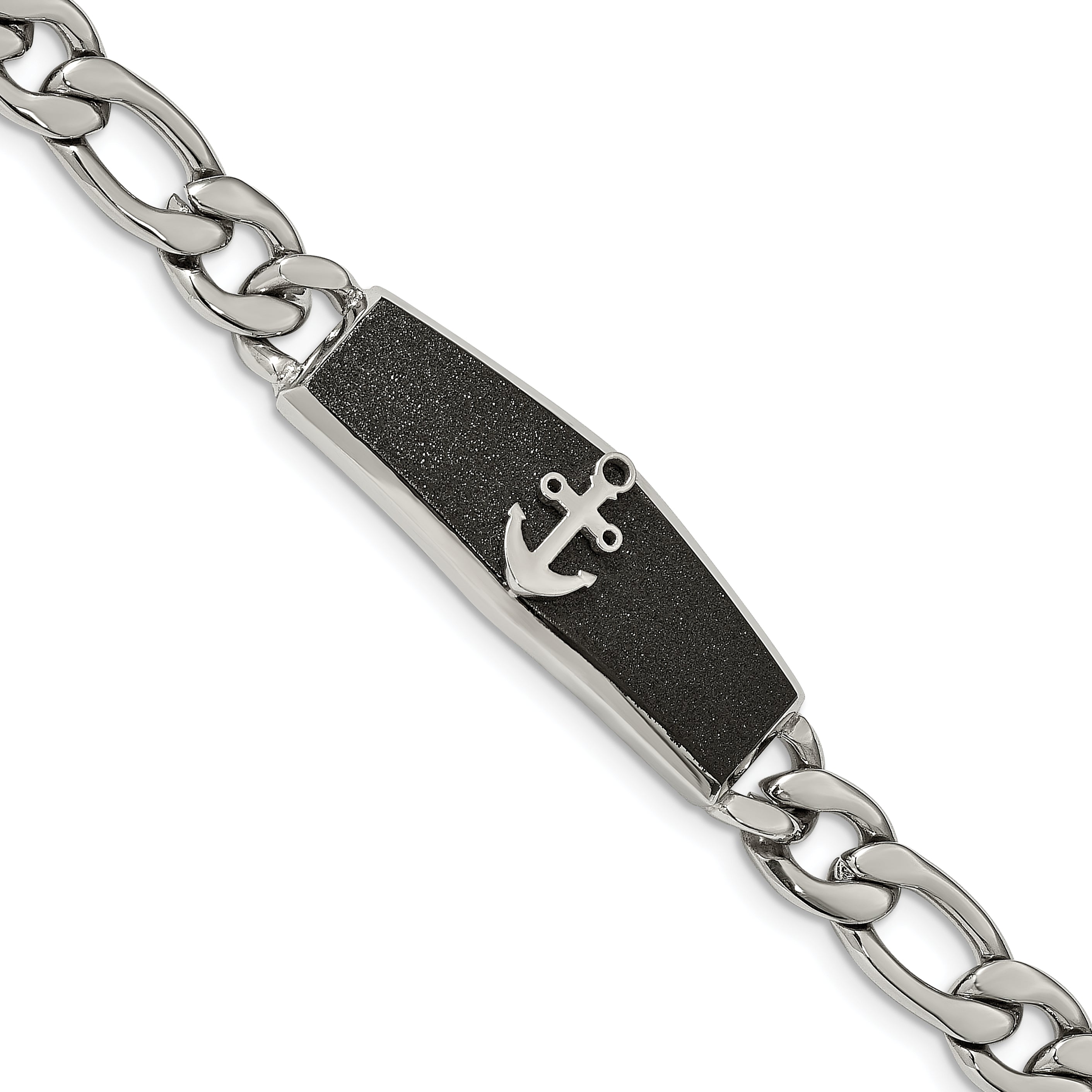 Chisel Stainless Steel Polished Black IP-plated Laser Cut Anchor 8.5 inch ID Bracelet