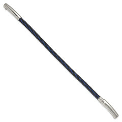 Chisel Stainless Steel Polished Blue Wire and Black Polyurethane Adjustable 7.75 to 8.25 inch Bracelet