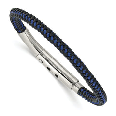 Chisel Stainless Steel Polished Blue Wire and Black Polyurethane Adjustable 7.75 to 8.25 inch Bracelet