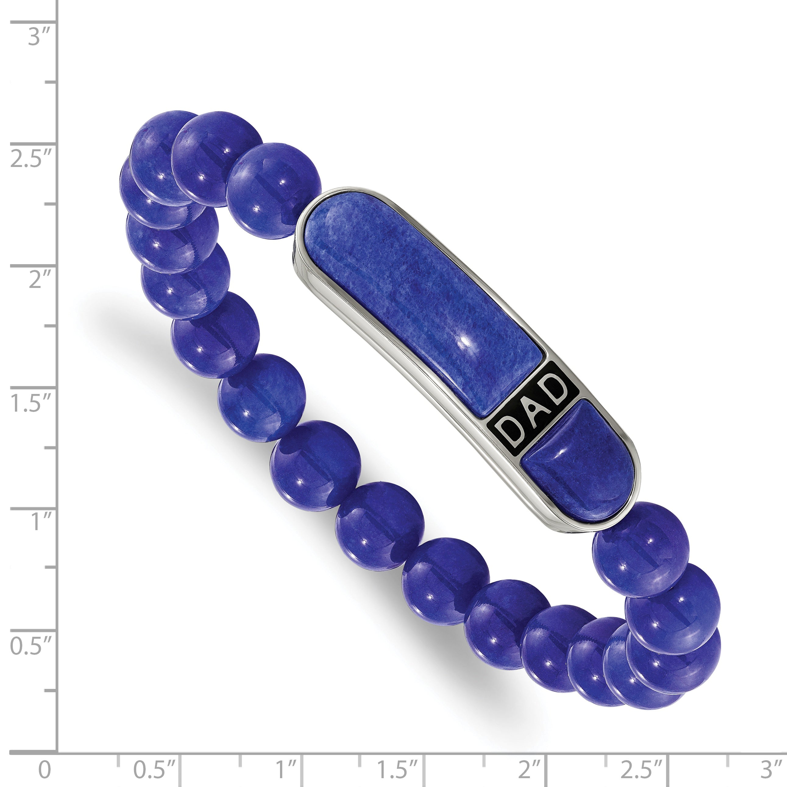 Chisel Stainless Steel Polished Enameled 10.5mm Lapis Beaded Stretch DAD ID Bracelet