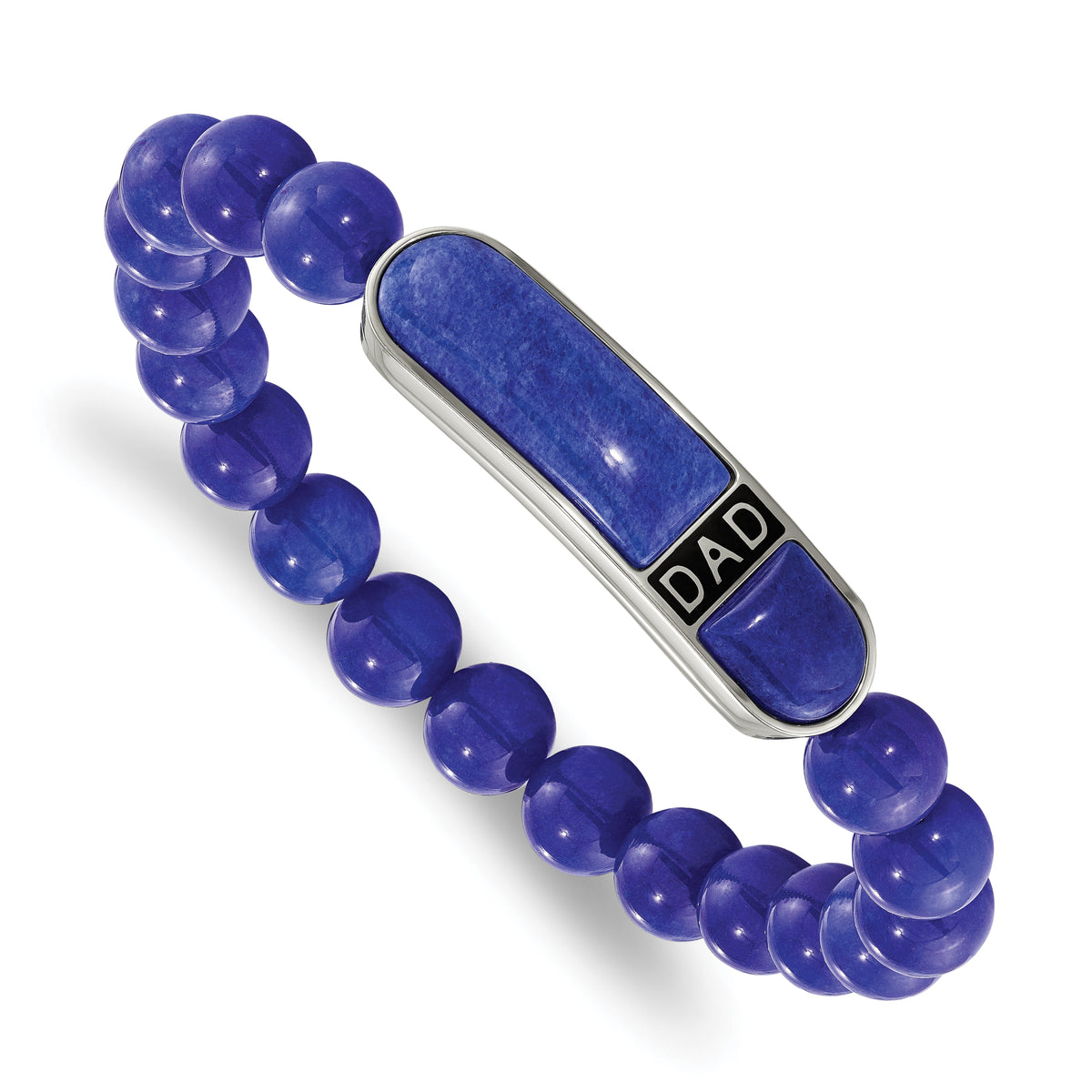 Chisel Stainless Steel Polished Enameled 10.5mm Lapis Beaded Stretch DAD ID Bracelet