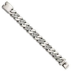 Chisel Stainless Steel Polished and Textured Snake Skin Design 8.5 inch Curb Bracelet