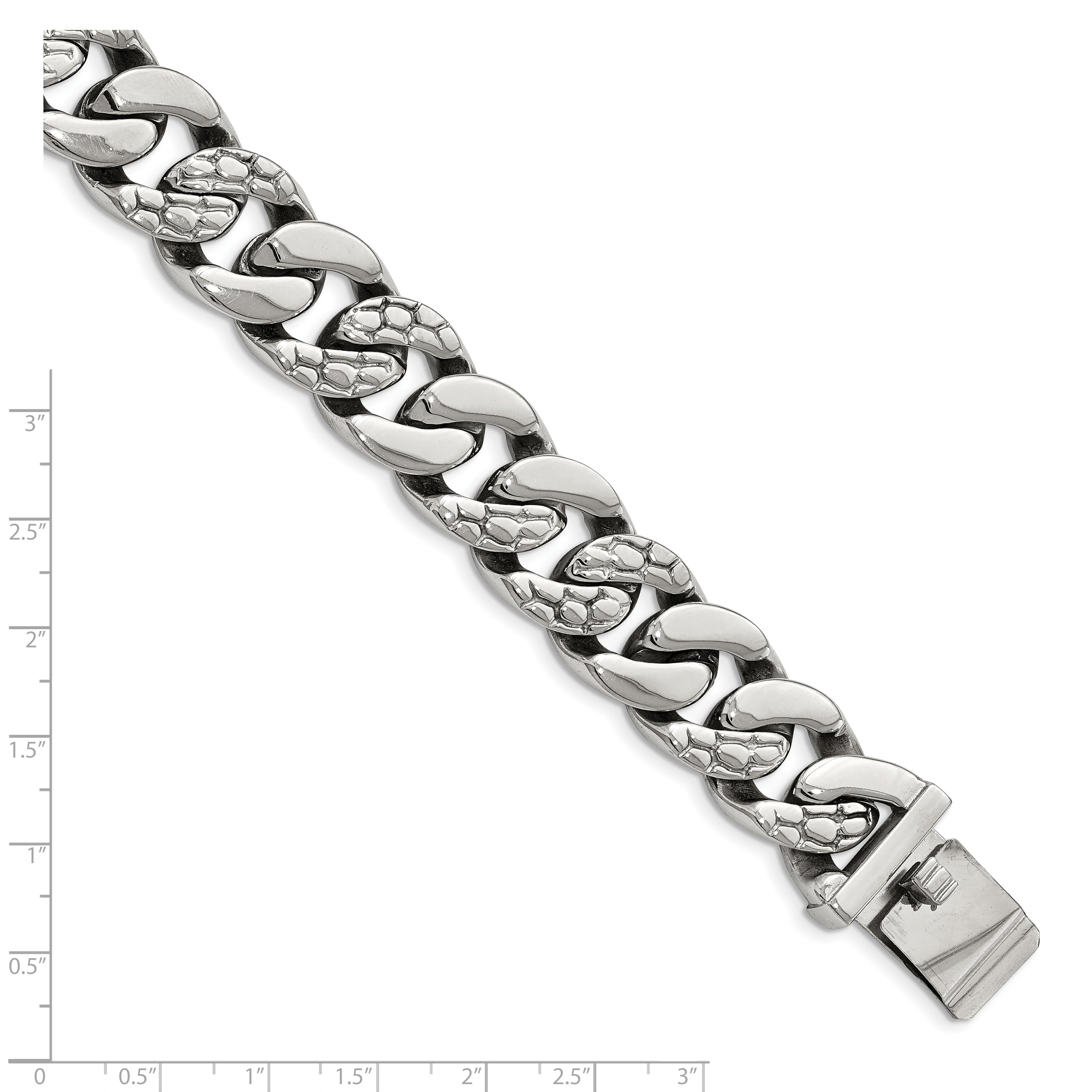 Chisel Stainless Steel Polished and Textured Snake Skin Design 8.5 inch Curb Bracelet