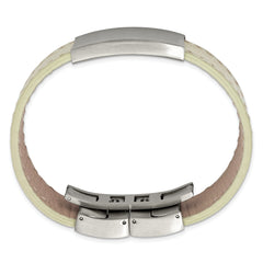 Stainless Steel Brushed White Leather 8.5in ID Bracelet