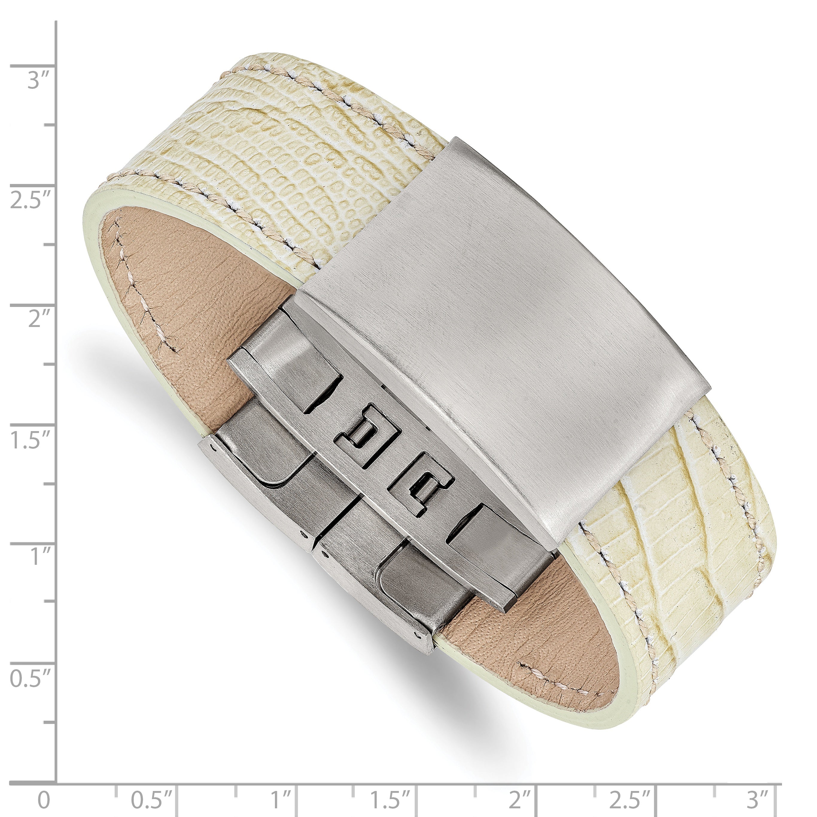 Stainless Steel Brushed White Leather 8.5in ID Bracelet