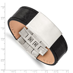 Stainless Steel Brushed Black Leather 8.5in ID Bracelet