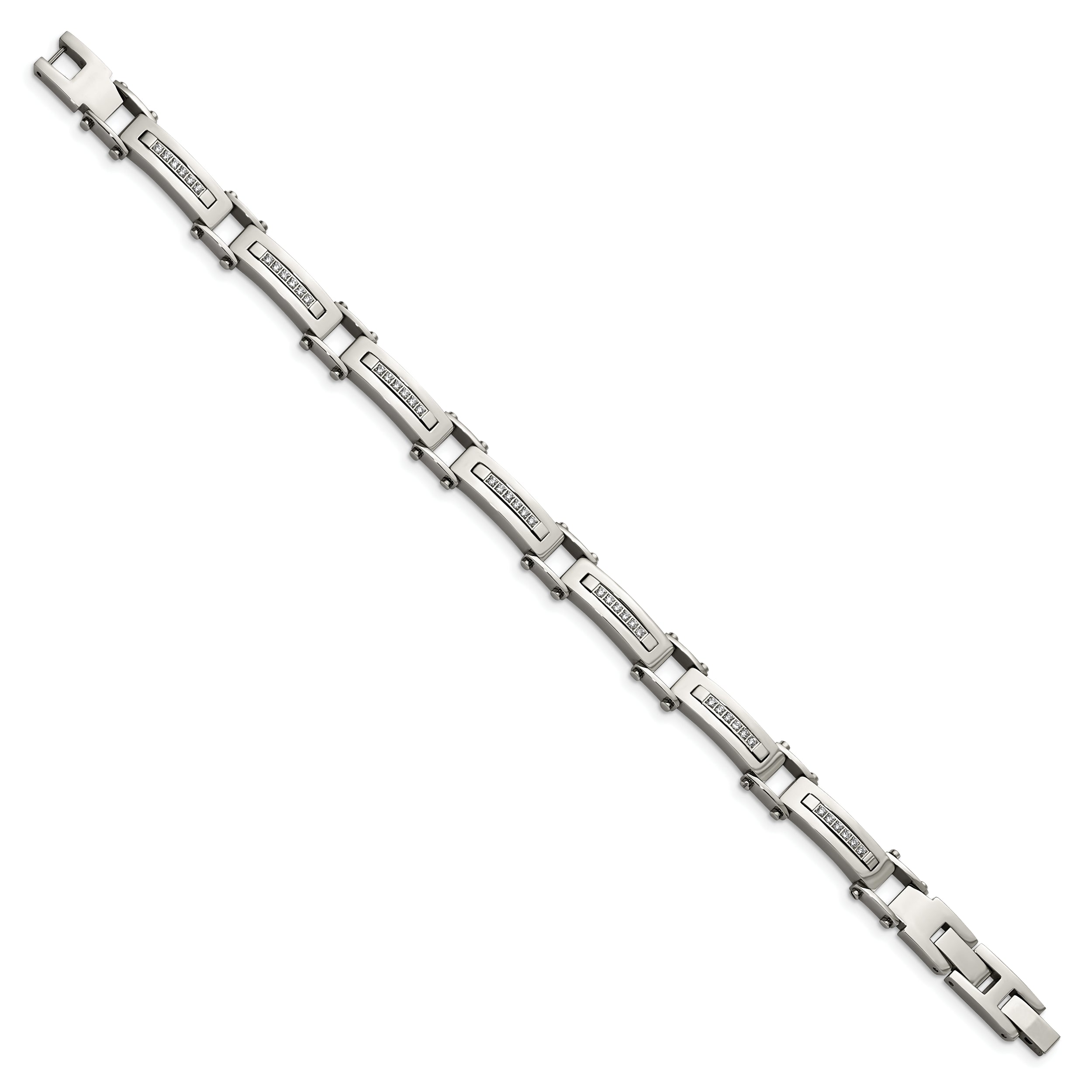 Chisel Stainless Steel Polished with CZ 8.25 inch Bracelet with .5 inch Extension