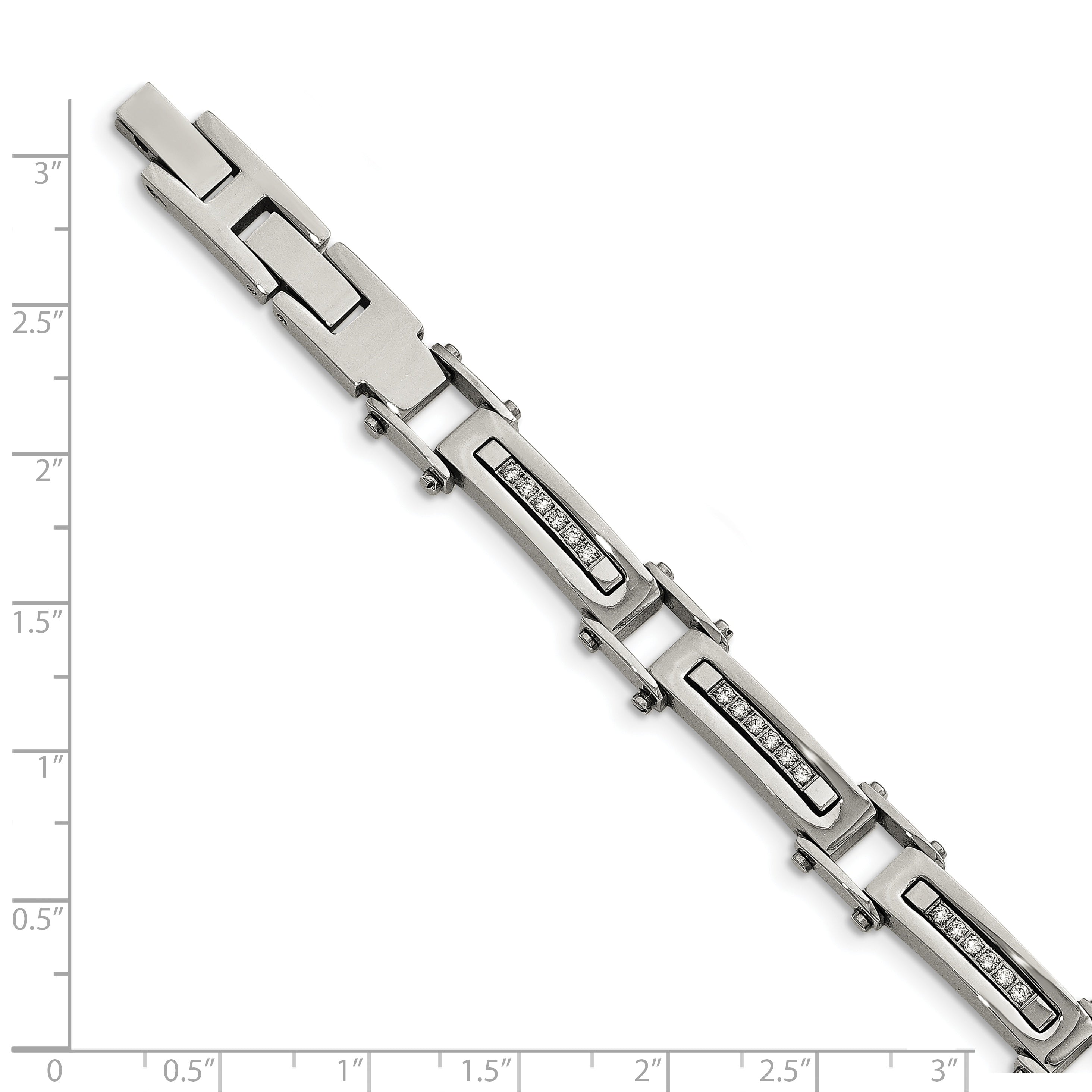 Chisel Stainless Steel Polished with CZ 8.25 inch Bracelet with .5 inch Extension