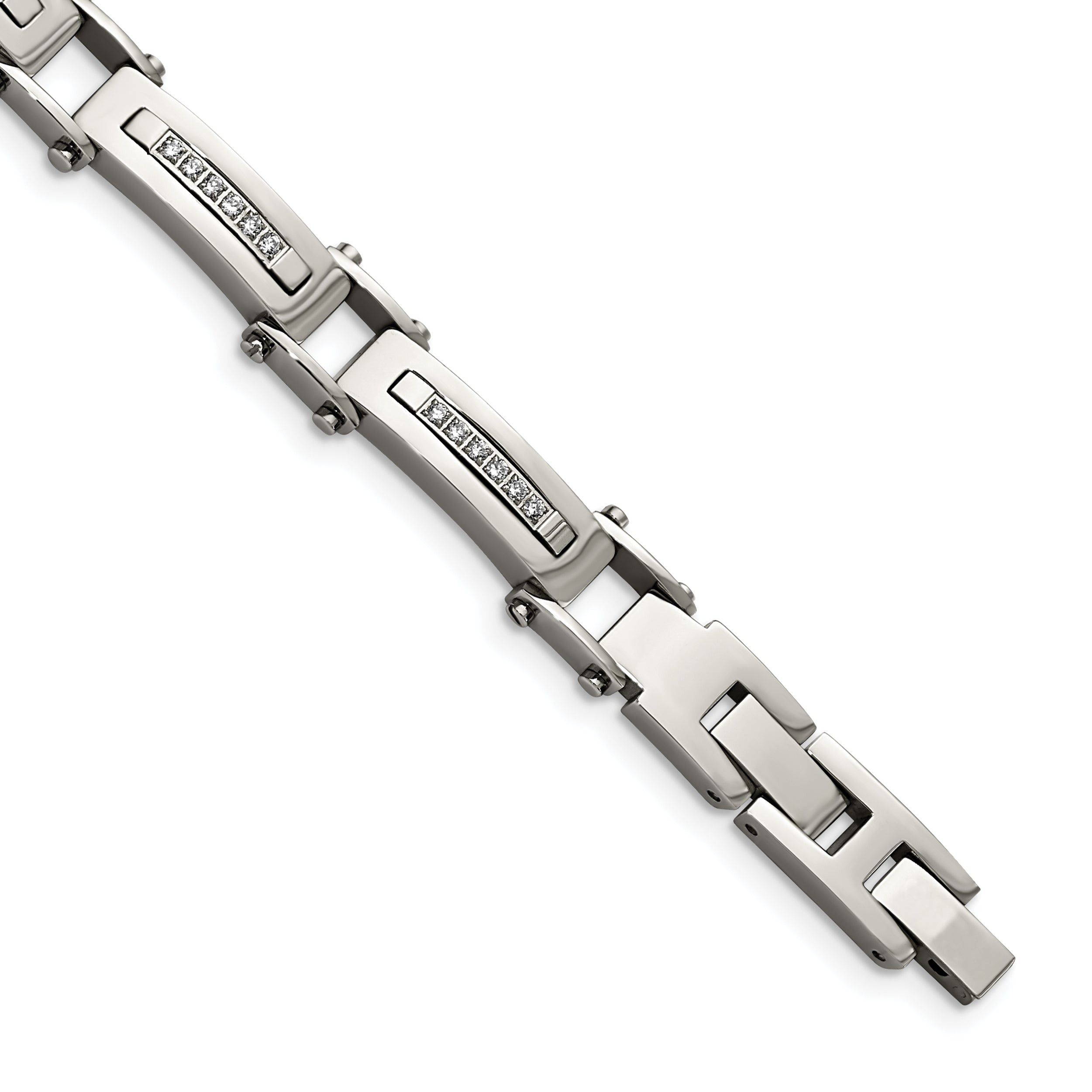 Chisel Stainless Steel Polished with CZ 8.25 inch Bracelet with .5 inch Extension