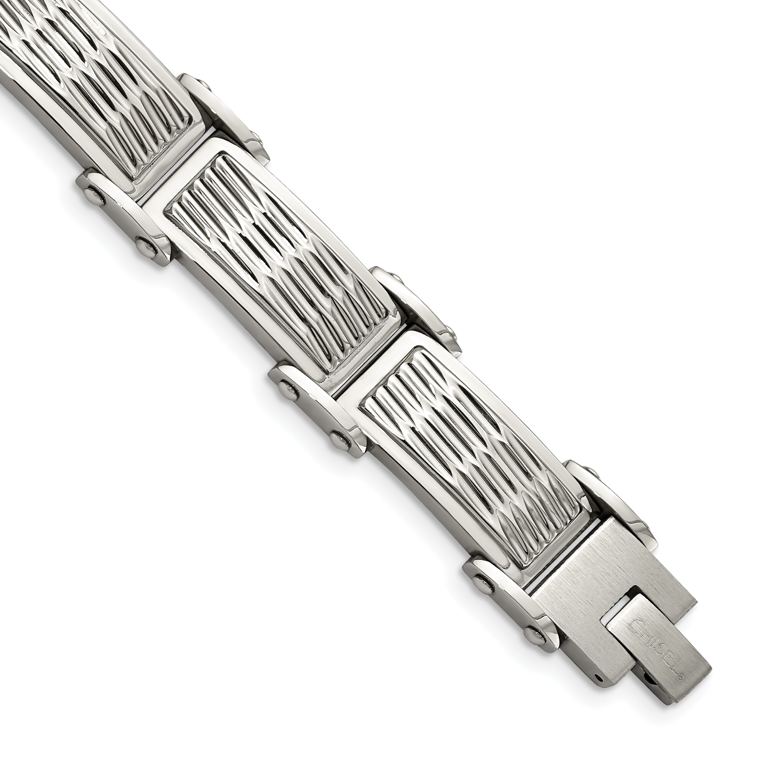 Chisel Stainless Steel Brushed Polished and Textured 8.25 inch Link Bracelet