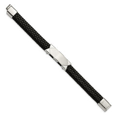 Chisel Stainless Steel Brushed and Polished Braided Black Leather 8.5 inch ID Bracelet