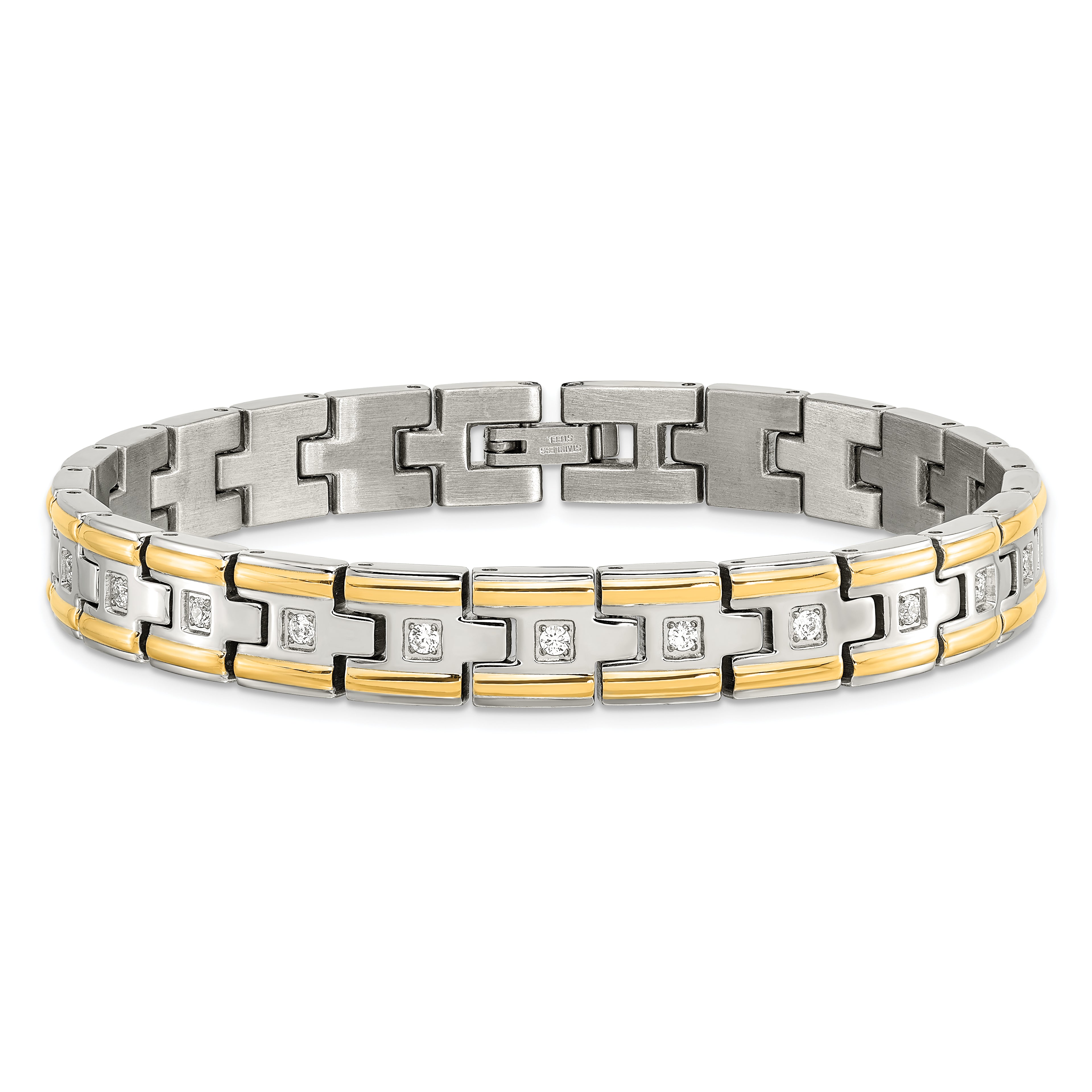 Chisel Stainless Steel Polished Yellow IP-plated with CZ 8.5 inch Link Bracelet