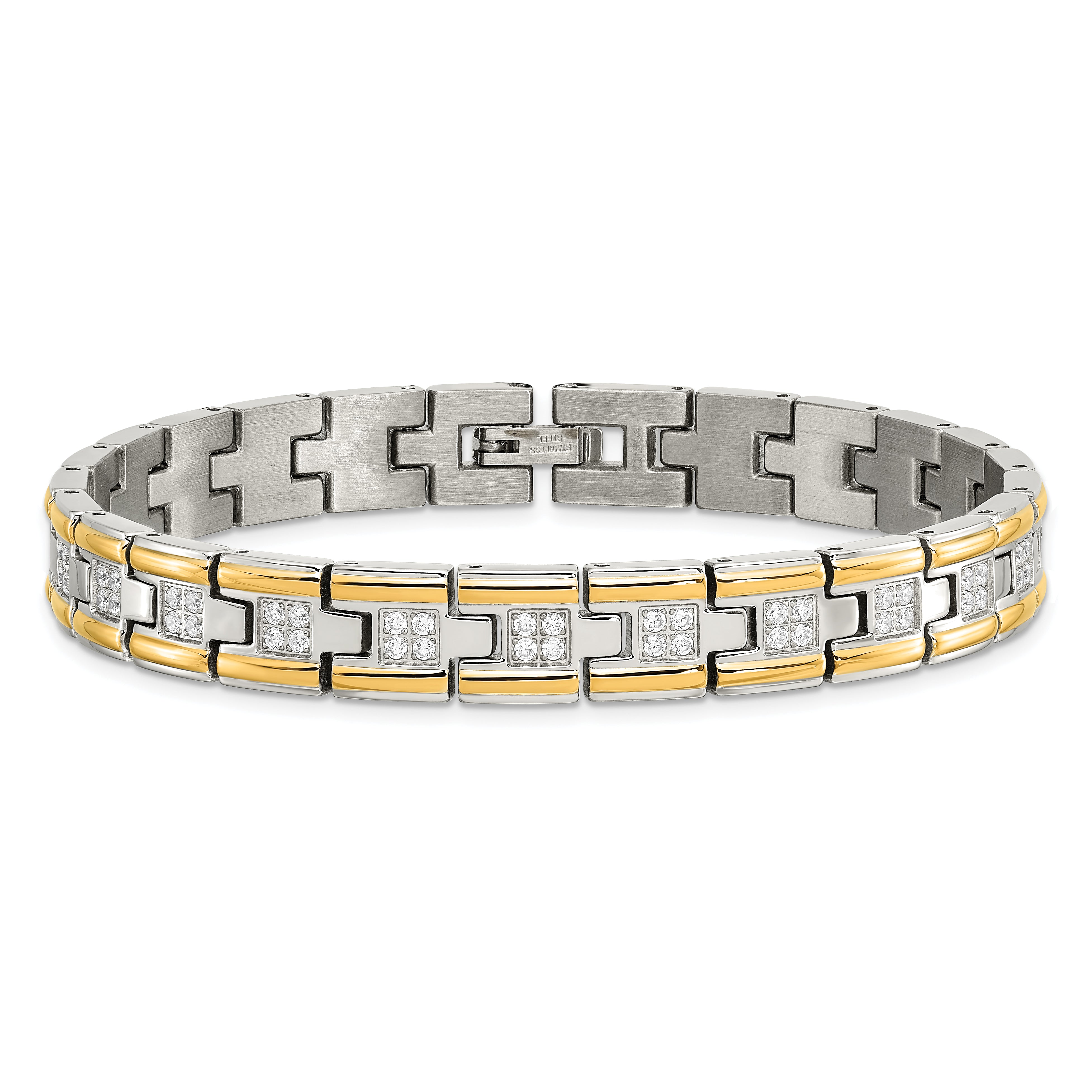 Chisel Stainless Steel Polished Yellow IP-plated with CZ 8.5 inch Link Bracelet