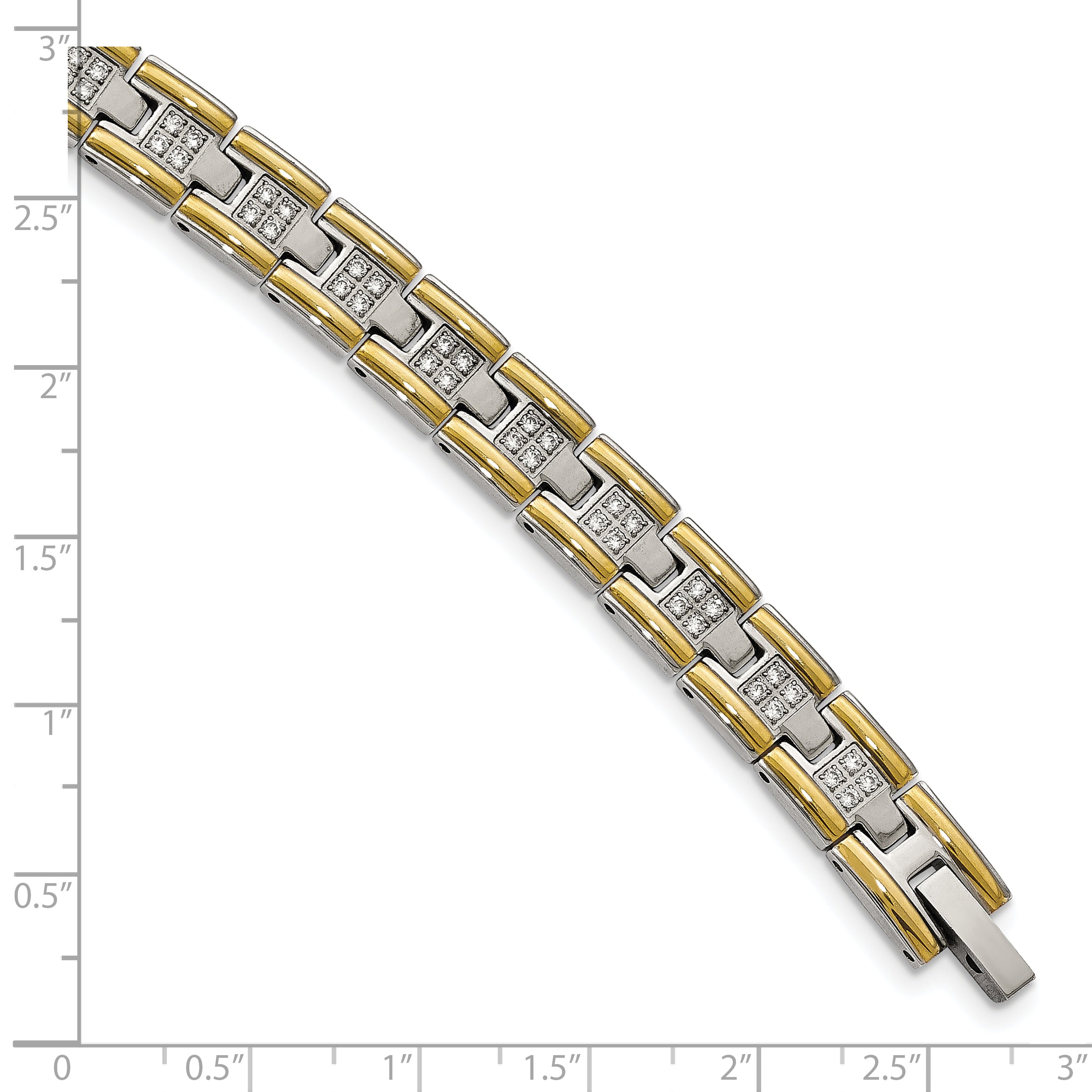 Chisel Stainless Steel Polished Yellow IP-plated with CZ 8.5 inch Link Bracelet