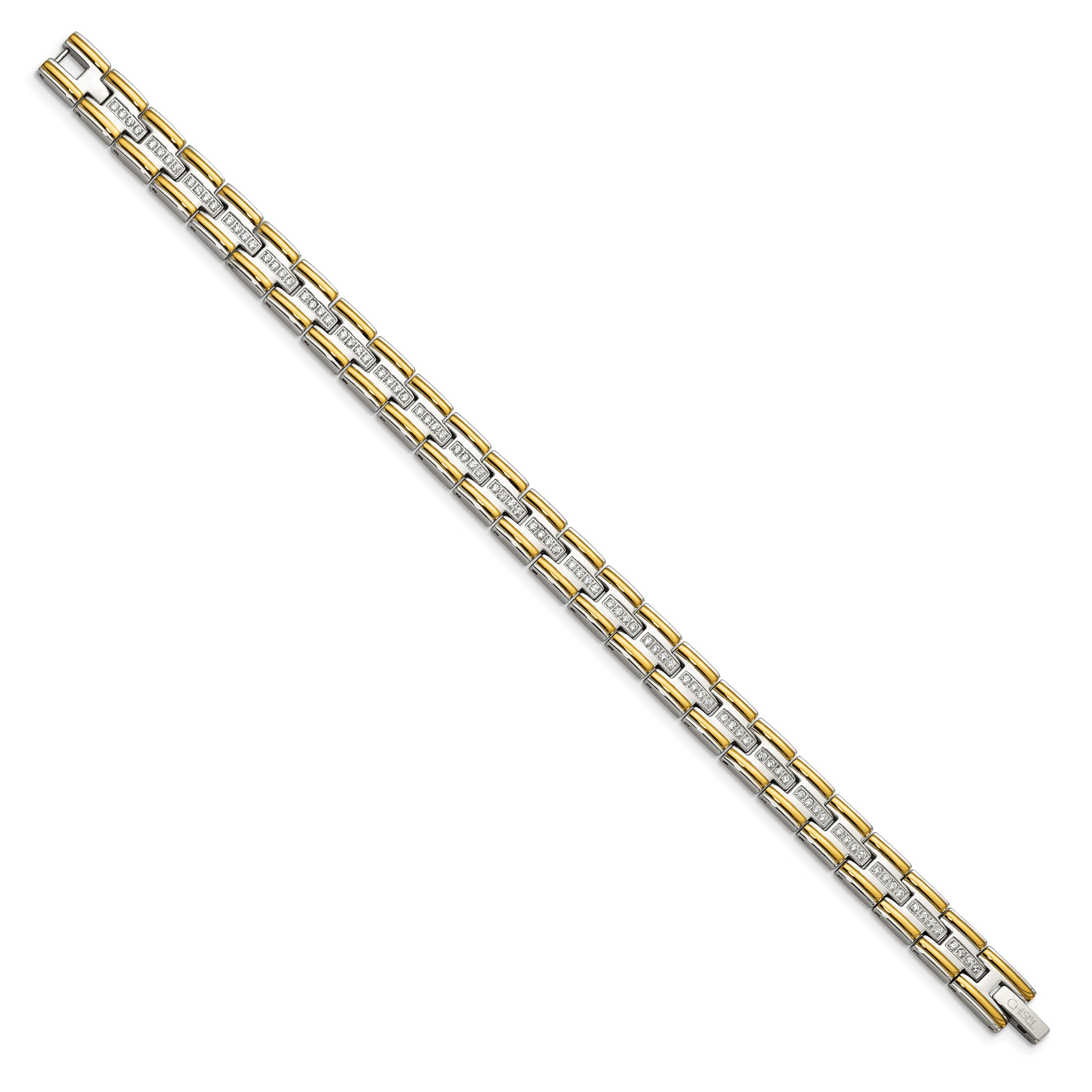 Chisel Stainless Steel Polished Yellow IP-plated with CZ 8.5 inch Link Bracelet