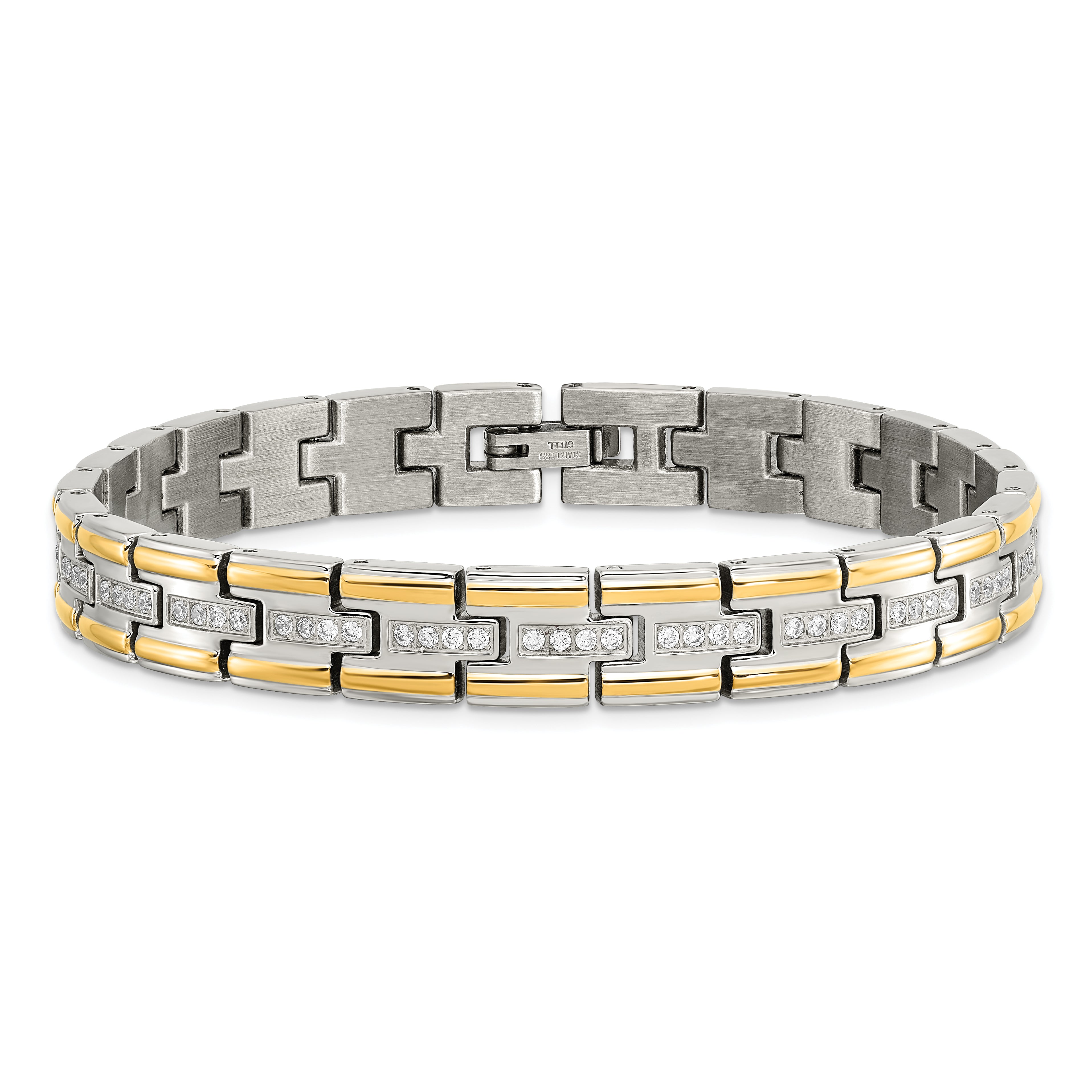 Chisel Stainless Steel Polished Yellow IP-plated with CZ 8.5 inch Link Bracelet