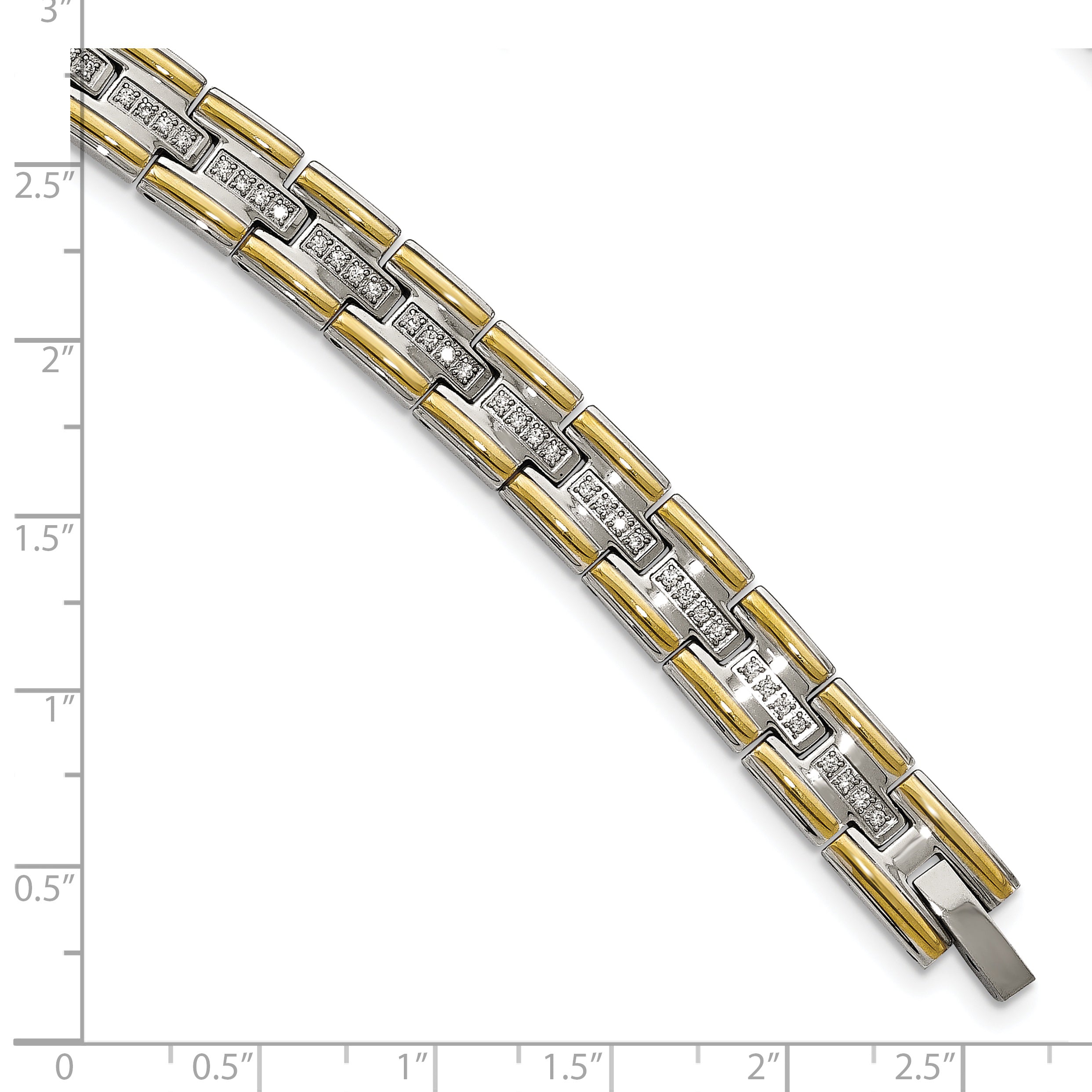 Chisel Stainless Steel Polished Yellow IP-plated with CZ 8.5 inch Link Bracelet