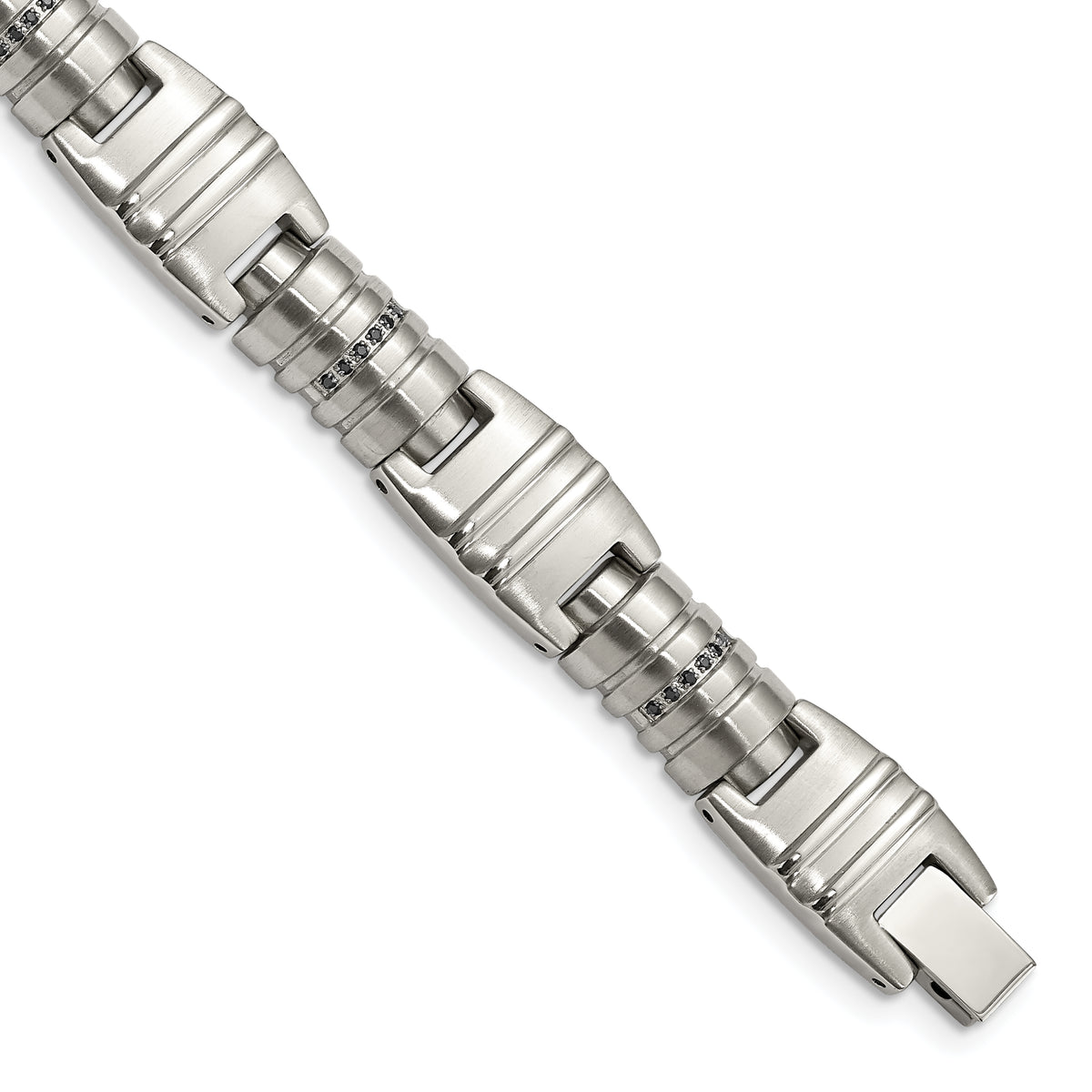 Chisel Stainless Steel Brushed and Polished with Black CZ 8.25 inch Fancy Link Bracelet