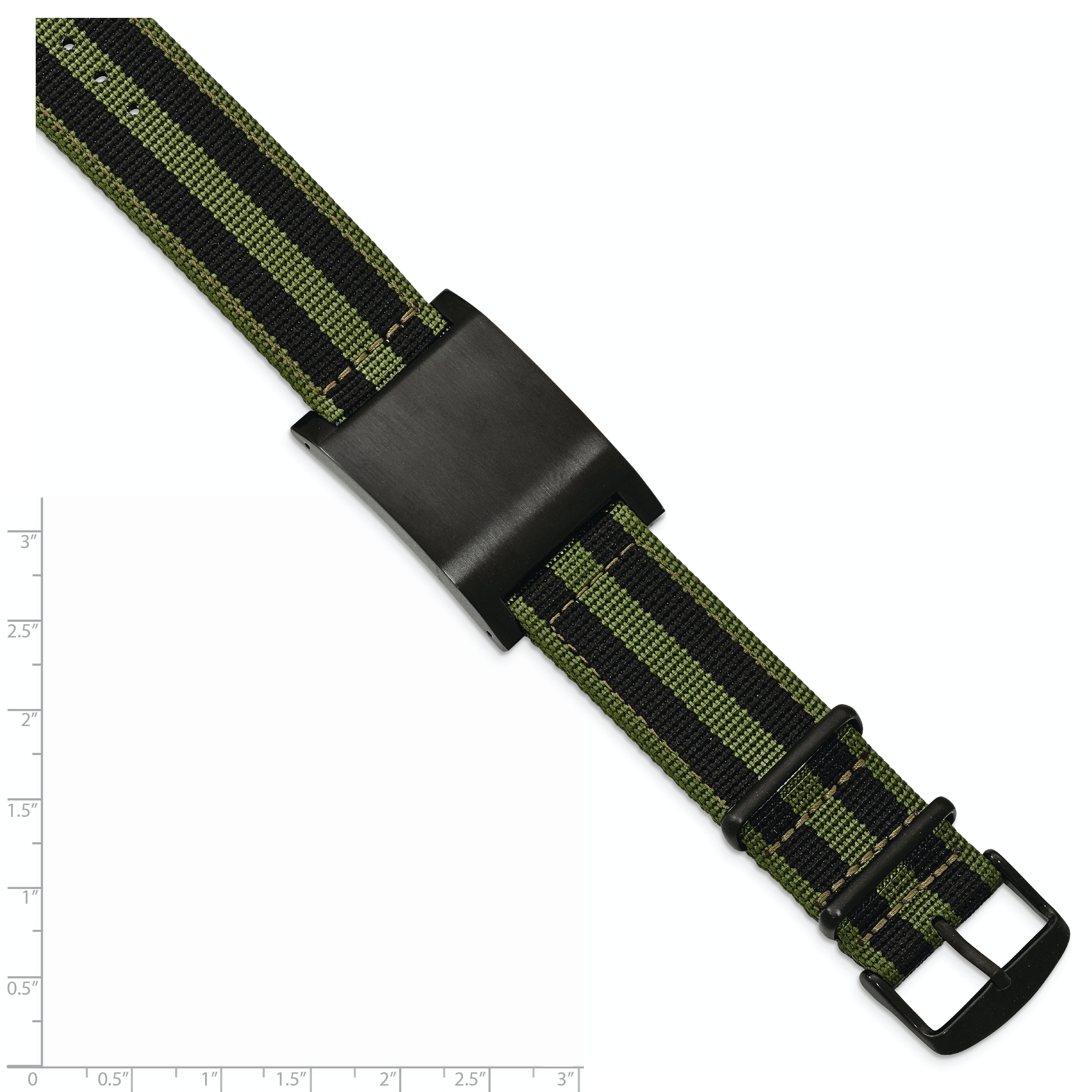 Stainless Steel Brushed Black IP Green Fabric Adj. ID Bracelet