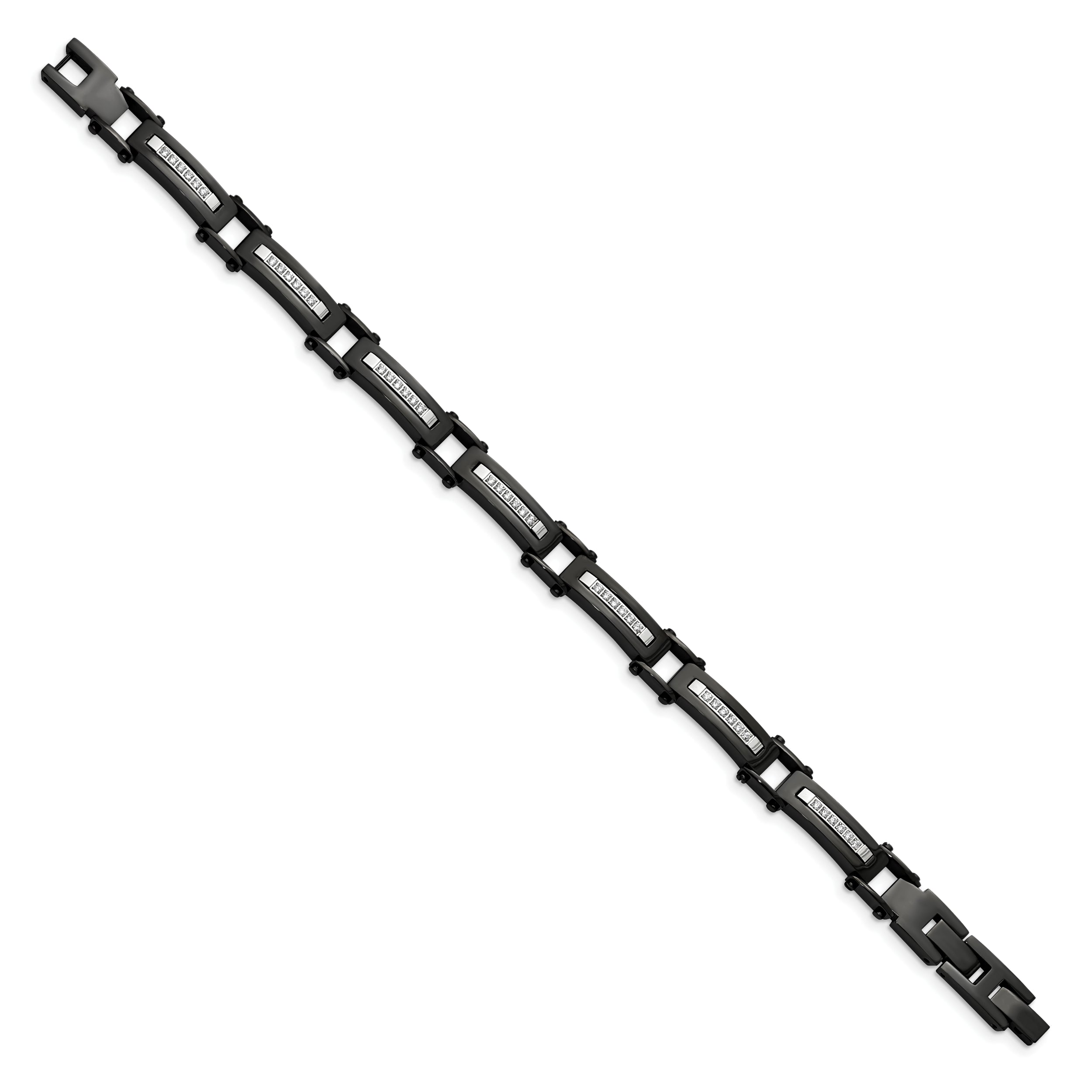 Chisel Stainless Steel Polished Black IP-plated with CZ 8.25 inch Bracelet with .5 inch Extension