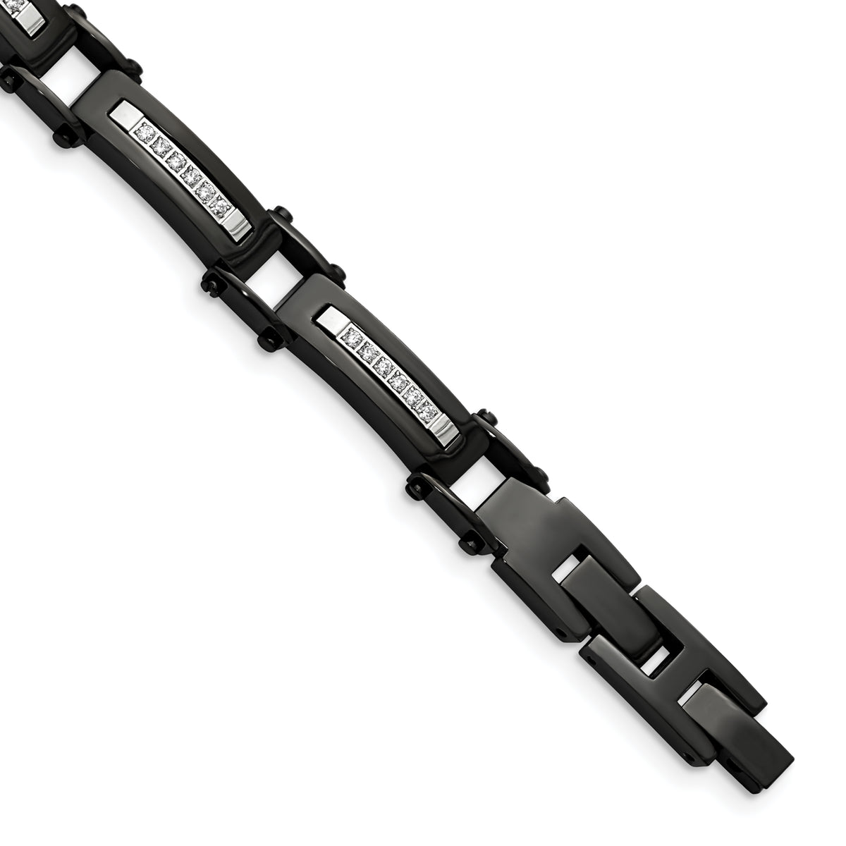 Chisel Stainless Steel Polished Black IP-plated with CZ 8.25 inch Bracelet with .5 inch Extension