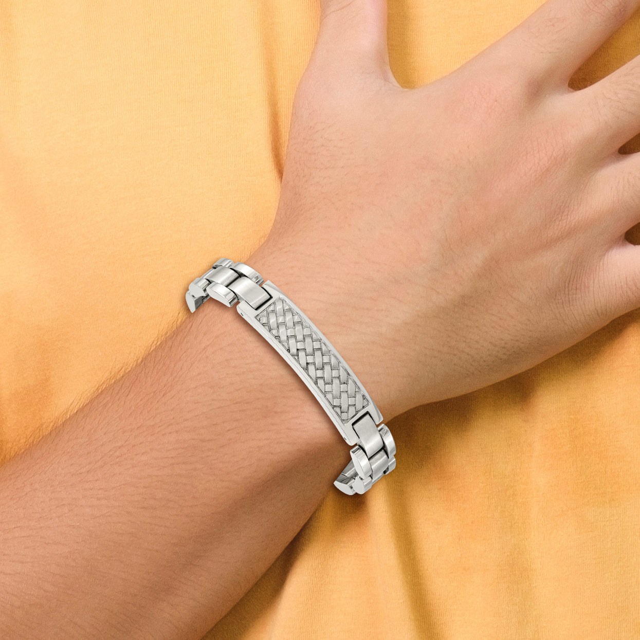 Stainless Steel Brushed and Polished Weaved Pattern 8.5in ID Bracelet